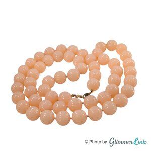 Vintage Trifari Peach Lucite Beaded Necklace Knotted Ribbed Long Strand